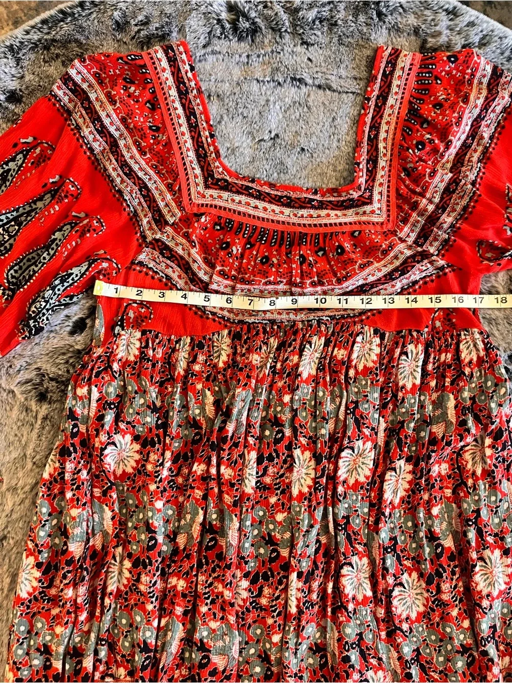 Free People Midsummers Dream Red Floral Boho Mini Dress with Open Back Medium